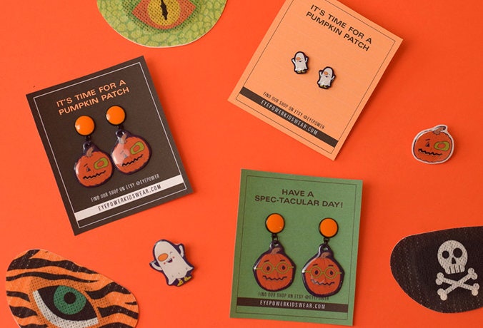 Tiny pumpkin earrings, glasses earring, Optometry Gift, Optometrist, Eye Dr Gift, Halloween earrings, Optometry earrings, Eye Power, Glasses