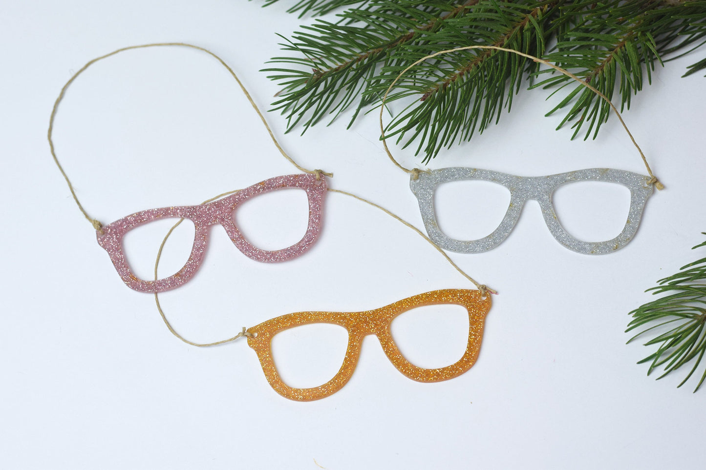 Glitter Glasses ornament SET of 3, Glasses Christmas ornament, optometry Christmas ornament, Optometry gift, Optometrist, Optician, eye