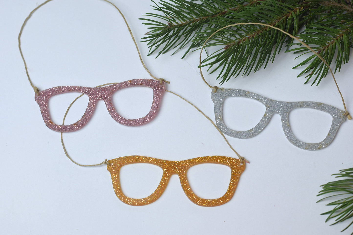 Glitter Glasses ornament SET of 3, Glasses Christmas ornament, optometry Christmas ornament, Optometry gift, Optometrist, Optician, eye