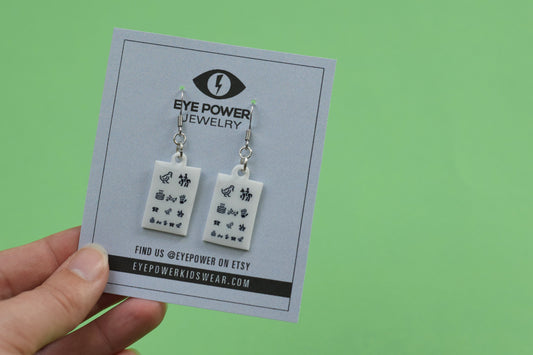 Allen Symbol Eye Chart Earrings, Optometry Earrings