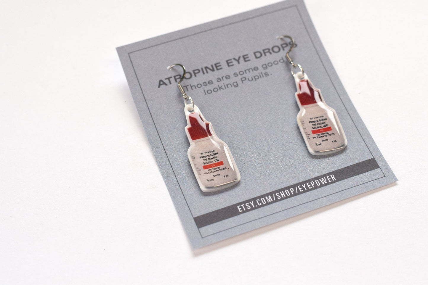 Atropine eye drop earrings, Optometry Earrings, Optometry Gift, Optometrist, Eye Doctor Gift, Eye, Doctor, hand made, eye drops, Eye Power